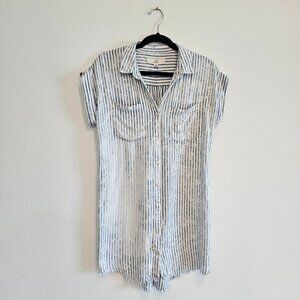 Blue & White Collared Shirt Dress With Pockets - Thread + Supply - Small